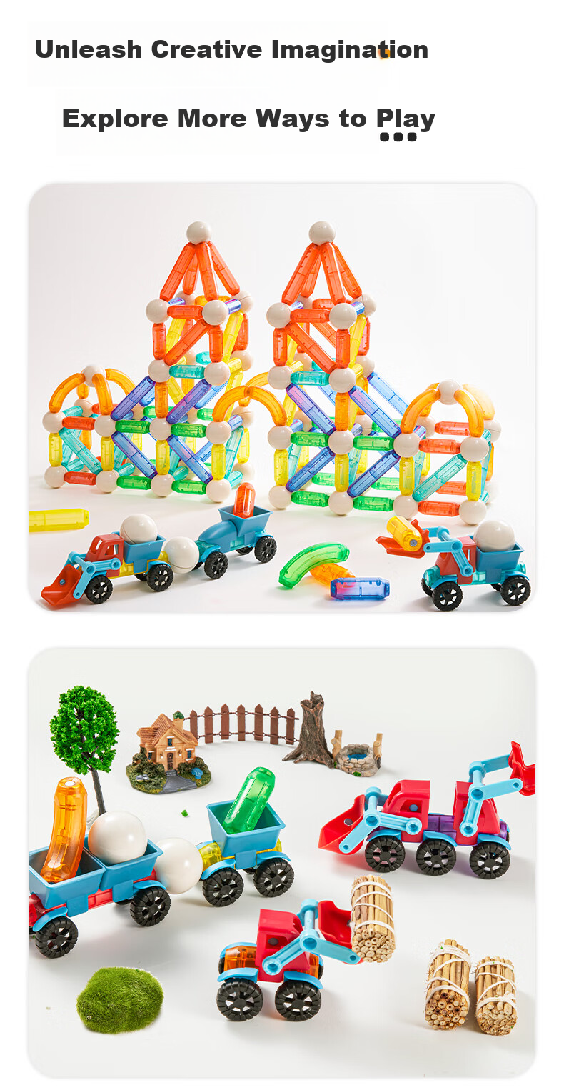 Meiletongnian (JoanMiro) Magnetic Building Sticks for Children's Educational Toys, Magnetic Tiles, Creative Bucket with 120 Pieces 4