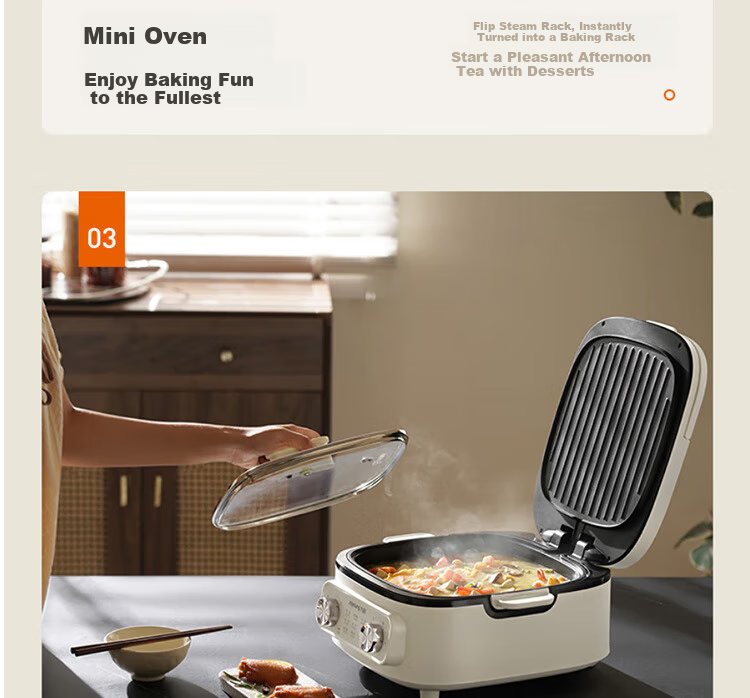 Joyoung Household 2200W High-Power Electric Griddle Breakfast Machine for Frying, Baking, Steaming, Boiling, Hot Pot, Detachable Lower Plate, Multi-Functional Cooker JK28-GK571 18