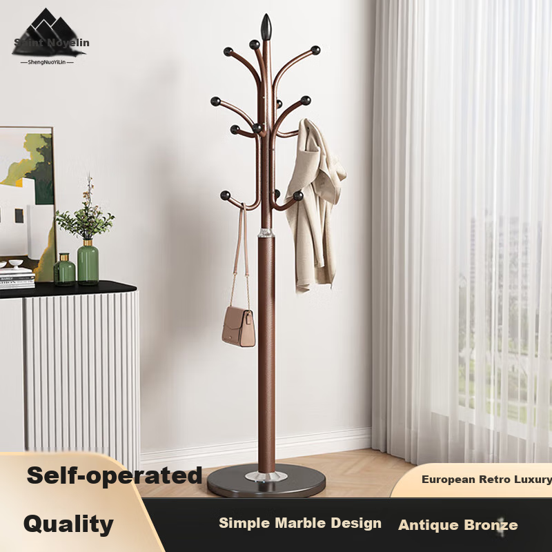 Shengnuoyilin Floor-Standing Coat Rack, Simple Home Marble-Effect Clothes Hanger Stand, Antique Bronze Brow