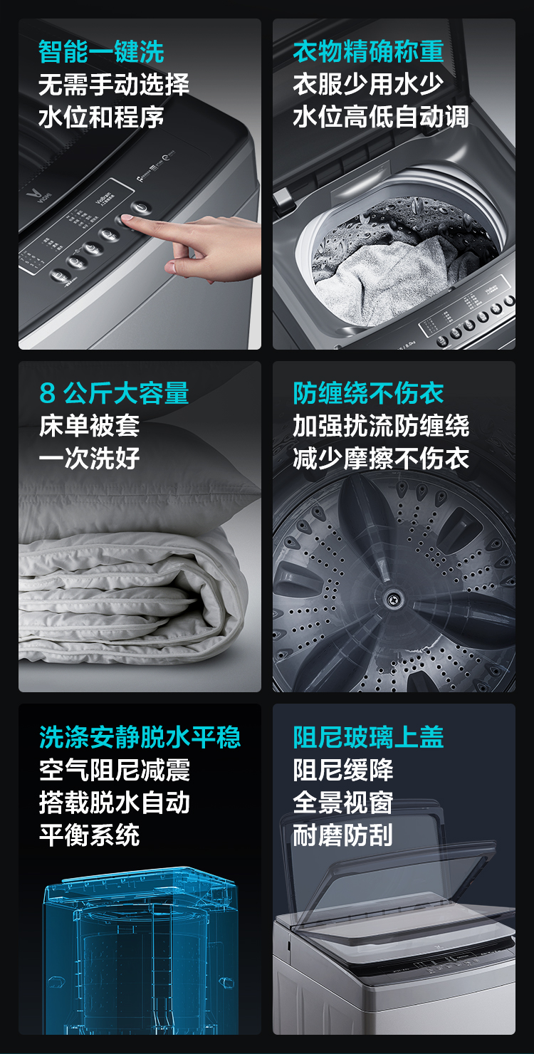 云米 波轮全自动洗衣机 8公斤 一键智能洗 图5