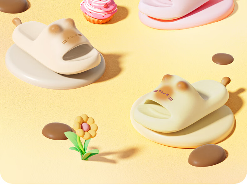 Chikoku Cute Cat Slippers for Women, Summer New Style Indoor Home Thick-Soled Cartoon Outdoor Sandals 6