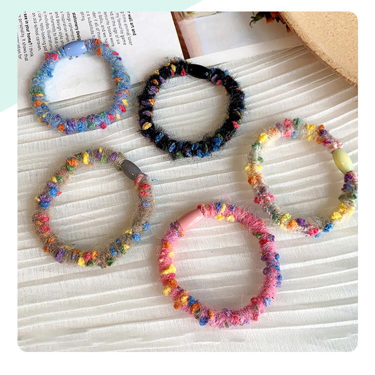 CHIMERA 10-Pack High Elasticity Forest Style Colorful Polka Dot Wool Hair Ties Simple Hair Bands for Women New Year Gift 5