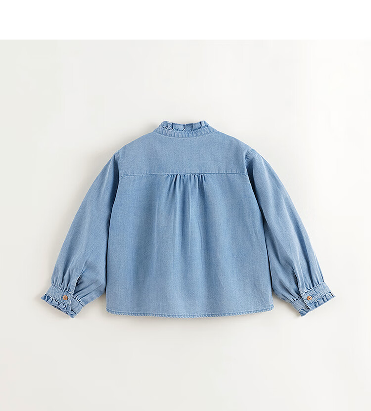 MARC&JANIE Girls' Vintage Lace Stand-Collar Denim Shirt, Children's Blouse, Spring 2025 Collection, 250171 4