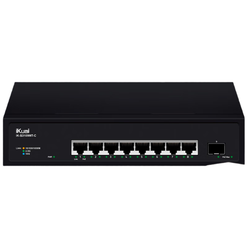 IKuai IK-S3109MT 8-Port PoE Switch, 2.5G + 1 10G Optical Port, Power Supply for Surveillance Cameras, Home And Enterprise Network Splitter, Plug And Play