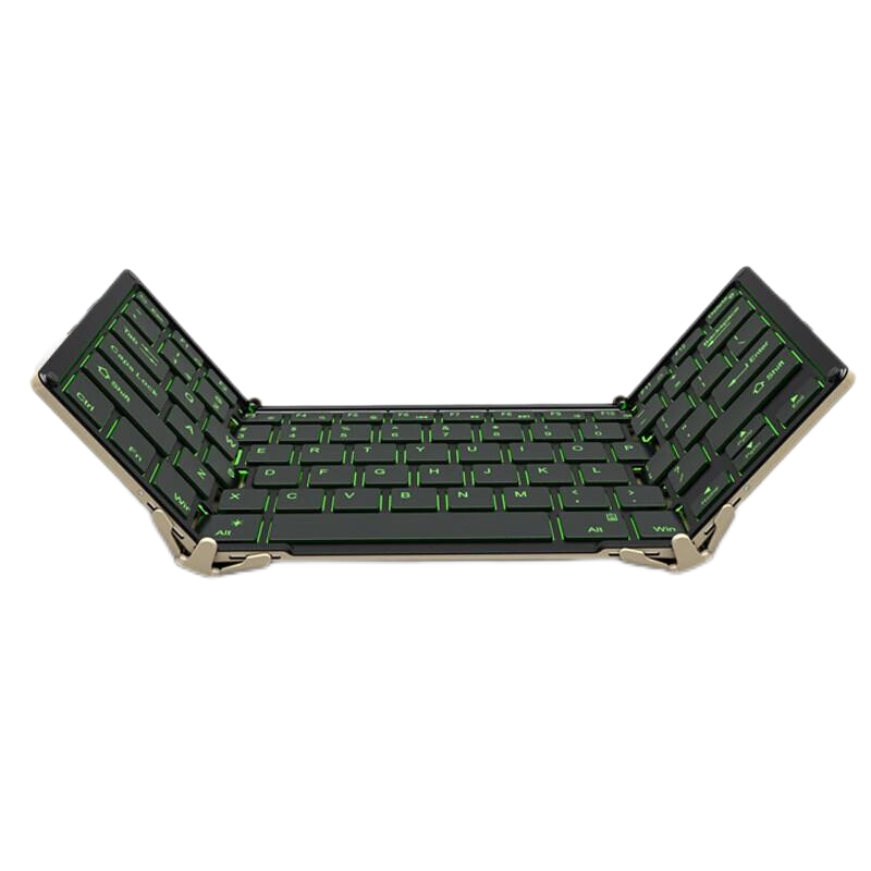B.O.W Hangshi HB099B Dual-Mode Wireless Bluetooth Wired Foldable Keyboard, 79 Keys, Compatible with IPad Tablet Phone And Multiple Devices for Office Use, Tri-Color Backlight - Black
