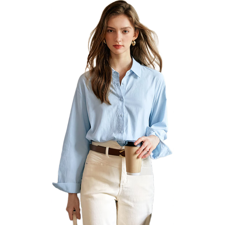 Olrain Women's Long Sleeve Shirt Spring Autumn Loose Fit Commuting Elegant Top Blue L