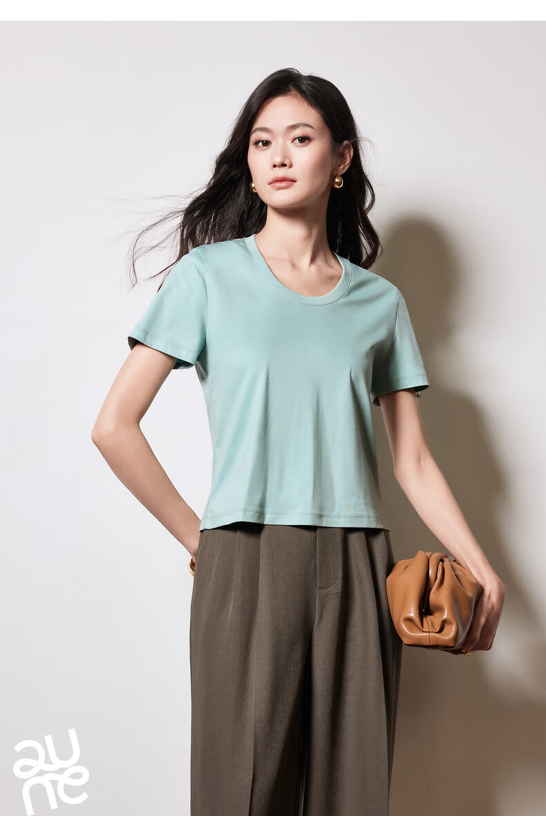 Chuyu Mulberry Silk T-Shirt for Women, 2025 New Style, Mandarin Collar Short Sleeve Simple Versatile Top, Ice Lake Blue, M 23
