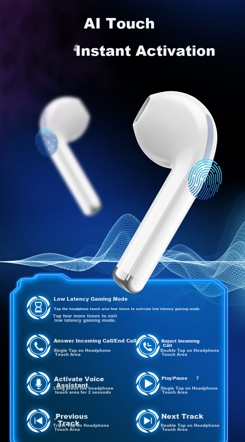 Aigo Wireless Bluetooth Earphones True Wireless Semi In-Ear Sports Running Music Gaming Headphones Compatible with Android Phones And Computers for Students Low Latency T120 White 9