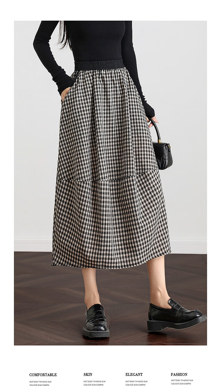 Dme [Niche Design] Autumn Retro Casual Striped Lantern Skirt Comfortable Slimming Mid-Length A-Line Skirt for Wome 5