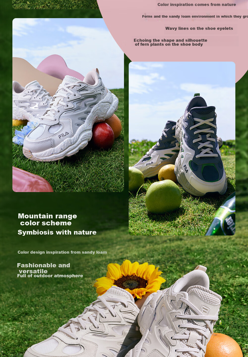 FILA Fern Pattern Sneakers [Yang Mi Style] Women's Dad Shoes Sports Casual Shoes 3