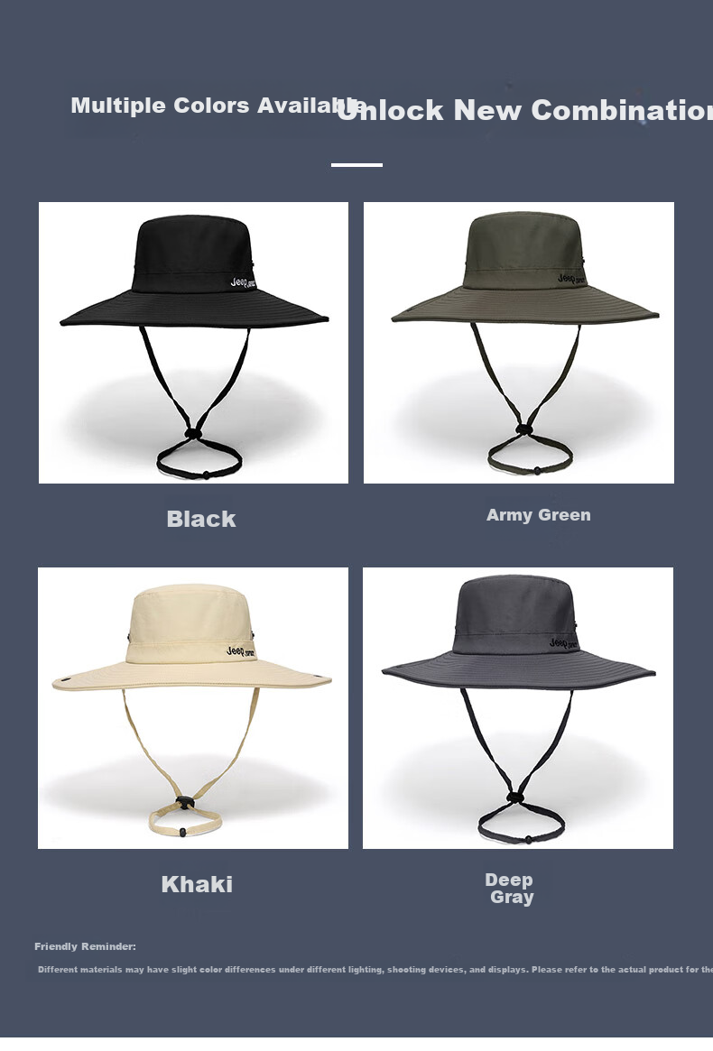 JEEP Men's Four-Season Sun Hat Unisex Adjustable Wide Brim Fisherman Hat UV Protection Sun Cap A0359 4