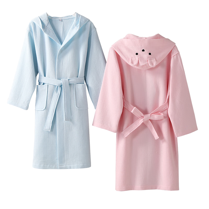 Zhuyibai Pure Cotton Waffle Pattern Children's Bathrobe, Skin-Friendly Breathable Children's Pajama Robe Sleepwear Loungewear, Pink, XL Size