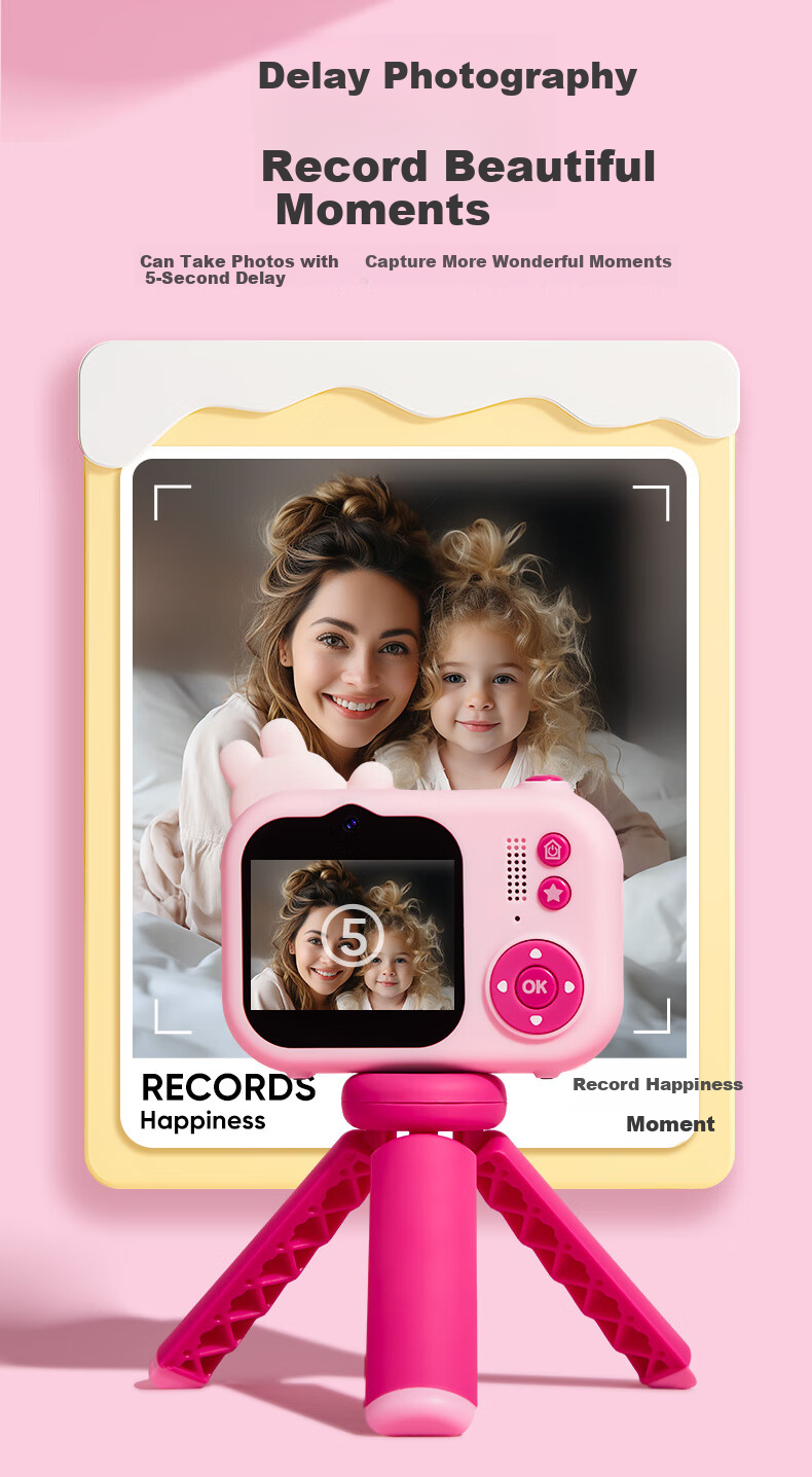 CAREBABY Children's Camera Toy for Ages 3-6, Instant Camera with Photo And Video Function, Birthday Gift for Boys And Girls 3