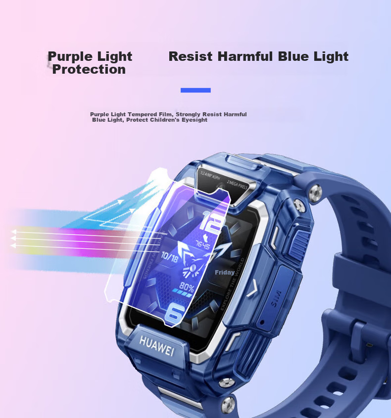 KMaxAI Protective Case And Screen Protector for Huawei Children's Watch 5 Pro, Set of 2: Soft Rubber Case + Screen Protector, Anti-Scratch Eye Protection Film, Protective Shell Tempered Glass Film, Transparent 7