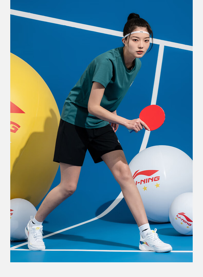 LI-NING Sports Short Sleeve Breathable Loose Casual Quick-Dry Running Fitness Five-Point Shorts Table Tennis Shirt Unisex S 11