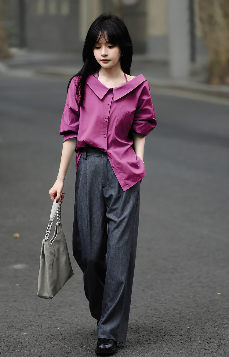 Dme [Pure Cotton Dominant Area] Spring And Autumn Korean-Style Slightly Chubby Pear-Shaped Shirt, Off-Shoulder, Tie-Waist, Concealing Shirt, Women's Top 19