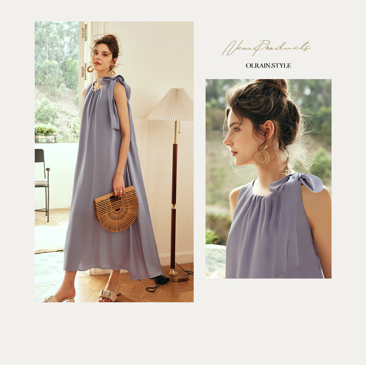 Olrain Sleeveless Halter Neck Dress Women Spring Summer Loose Vacation Spaghetti Strap Maxi Dress Purple L 38