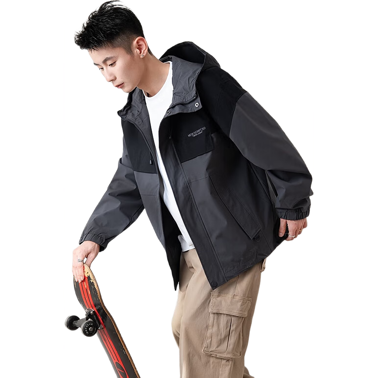 TonLion Spring And Autumn New Men's Jacket, Patchwork Hooded Outdoor Coat, Loose-Fitting Versatile Workwear Jacket