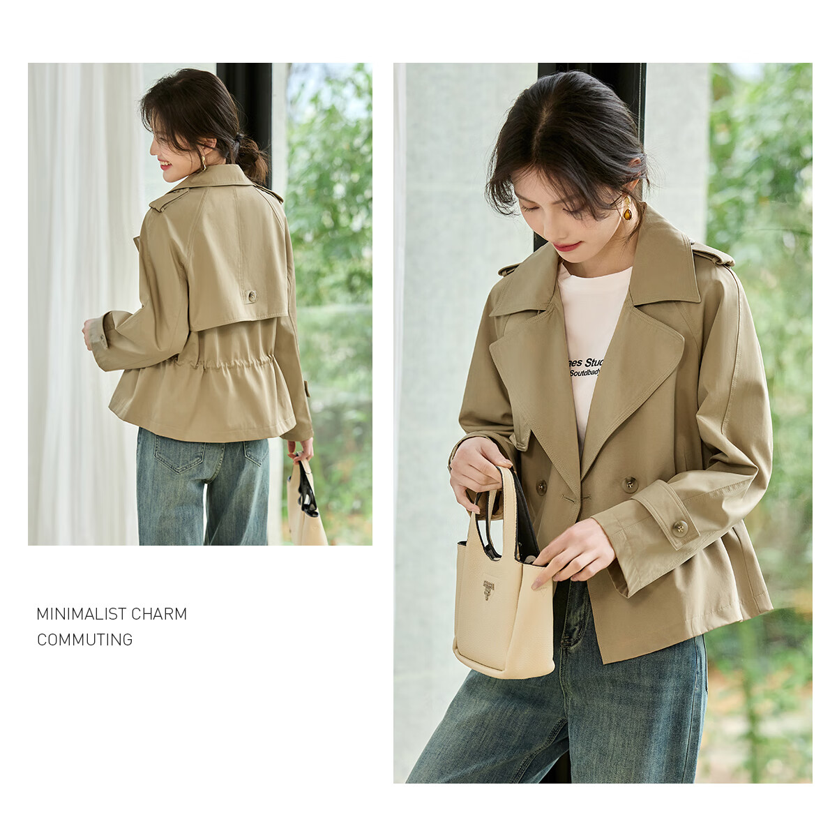 Taxiang British Style Short Windbreaker for Petite Women, Loose-Fitting Short Jacket, Versatile Casual Outerwear for Spring And Autumn, T51D025 9