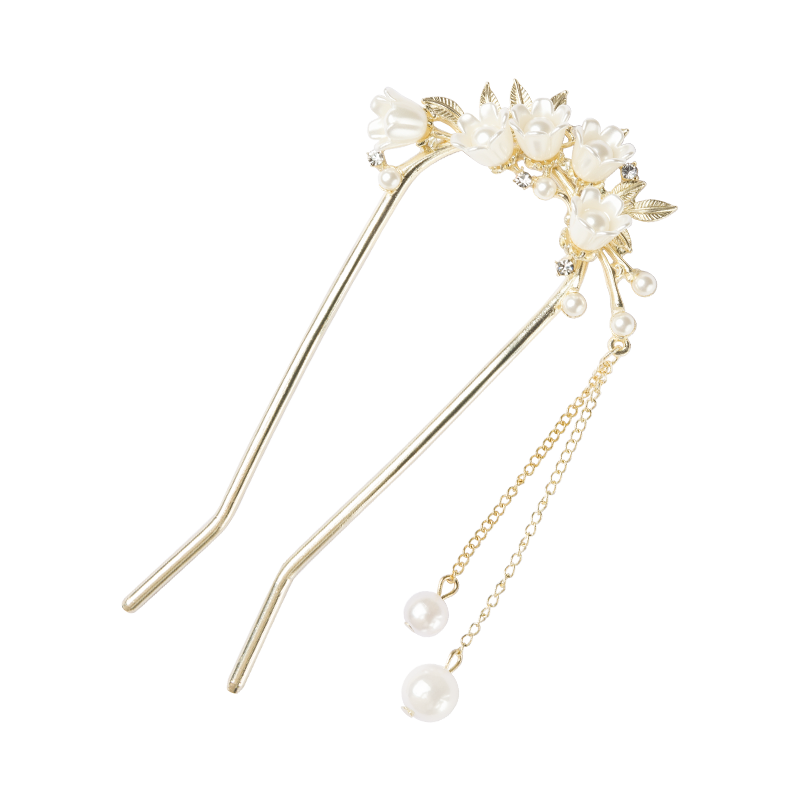 Zhuishi Orchid Hairpin Chinese Style Ancient Tassel Pearl Elegant Hairpin Birthday Gift for Girlfriend