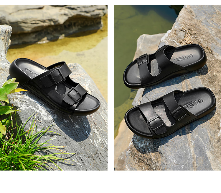 Goldlion Men's Beach Sandals Summer Wearable New Trendy Casual Slippers G596520055AAF Black Size 39 6