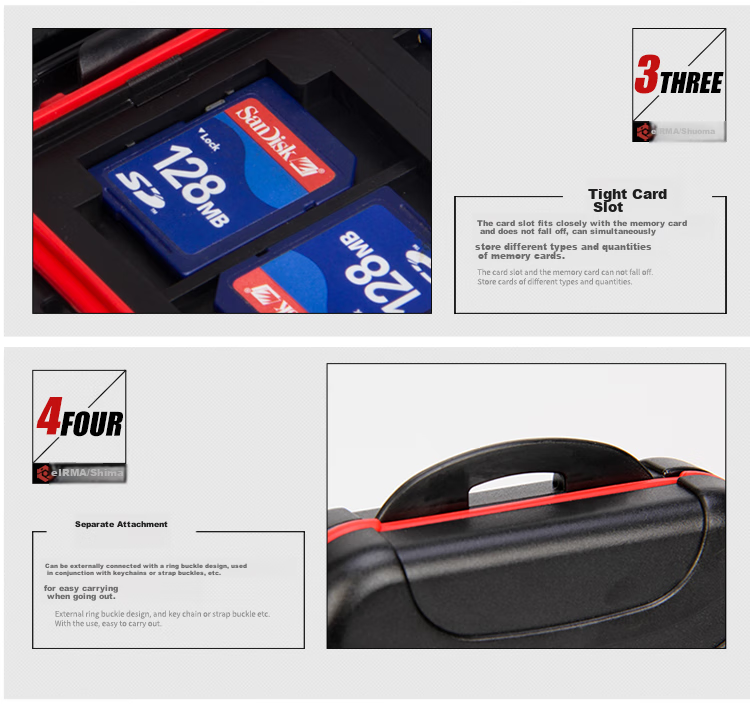 EIRMAI CB-101 DSLR Camera Storage Card Case SD CF MSD TF Card Holder Storage Box Red 12