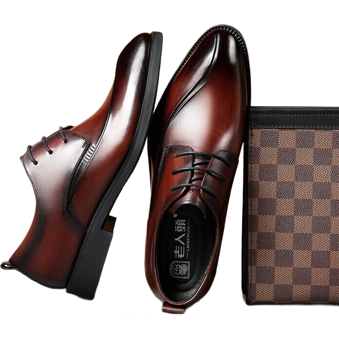 LAORENTOU Men's Leather Shoes, Top Grain Leather, British Style Business Casual Shoes, Pointed Toe Wedding Shoes, Work Formal Shoes, LA12371, Brown, Size 43