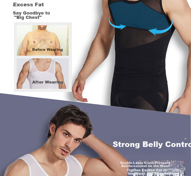 LangSha Men's Shapewear, Invisible Tummy Control Vest, Fitness Belly Slimming Device, Waist Trainer, Black, Size M 11