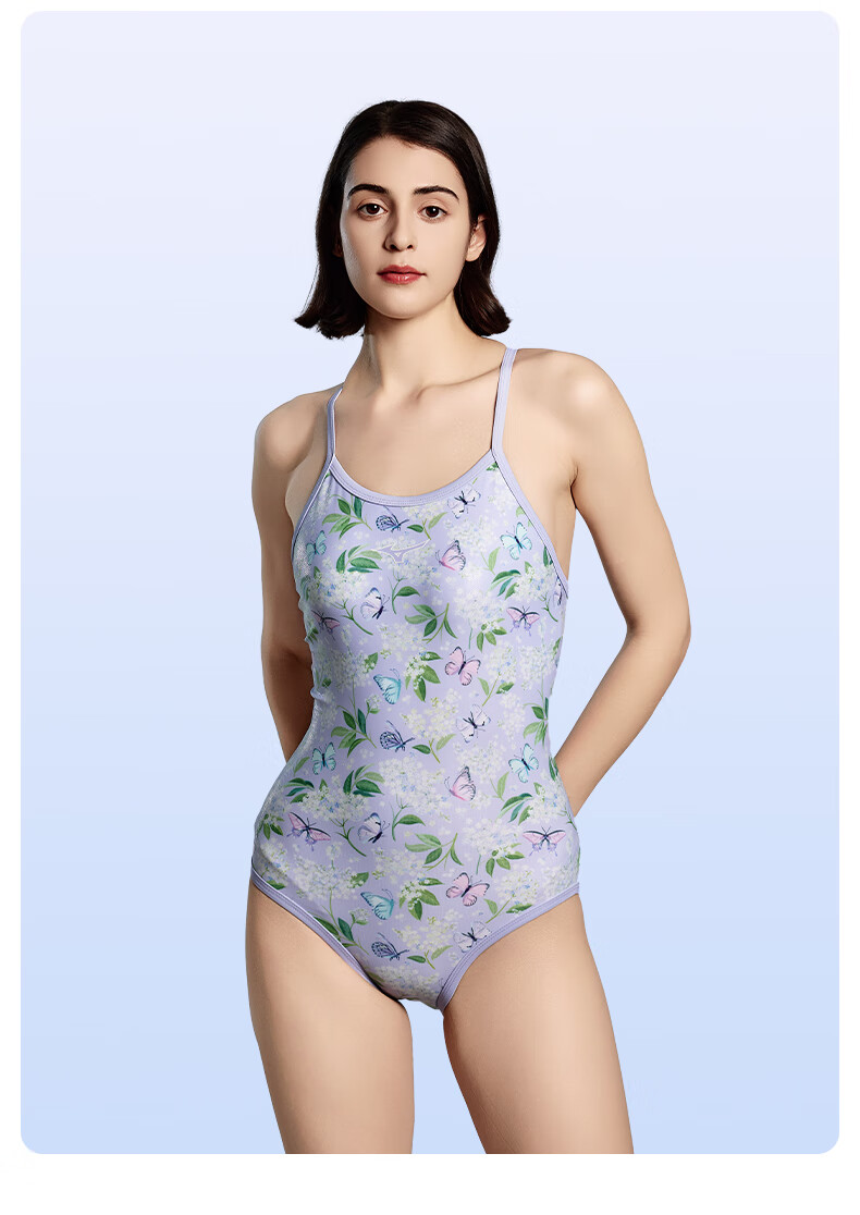 MIZUNO Women's One-Piece Swimsuit, Triangle Design, Sexy Backless, Slimming, Quick-Drying, Professional Sun Protection, Hot Spring Swimwear AC347 Purple M 4