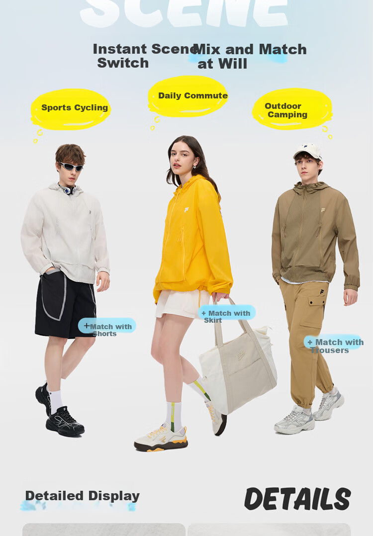 FILAFUSION FILA Trendy Couple's Woven Jacket, Summer Loose Sun Protection Hooded Top 11