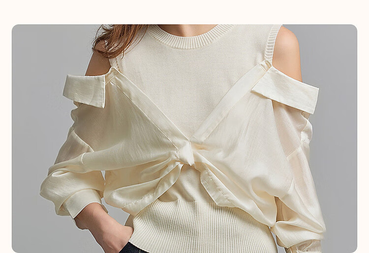 Dme [Sweet Cool C Position] Spring French Off-Shoulder Round Neck Design-Inspired Patchwork Sweater, Elegant Twisted Knit Top for Wome 4