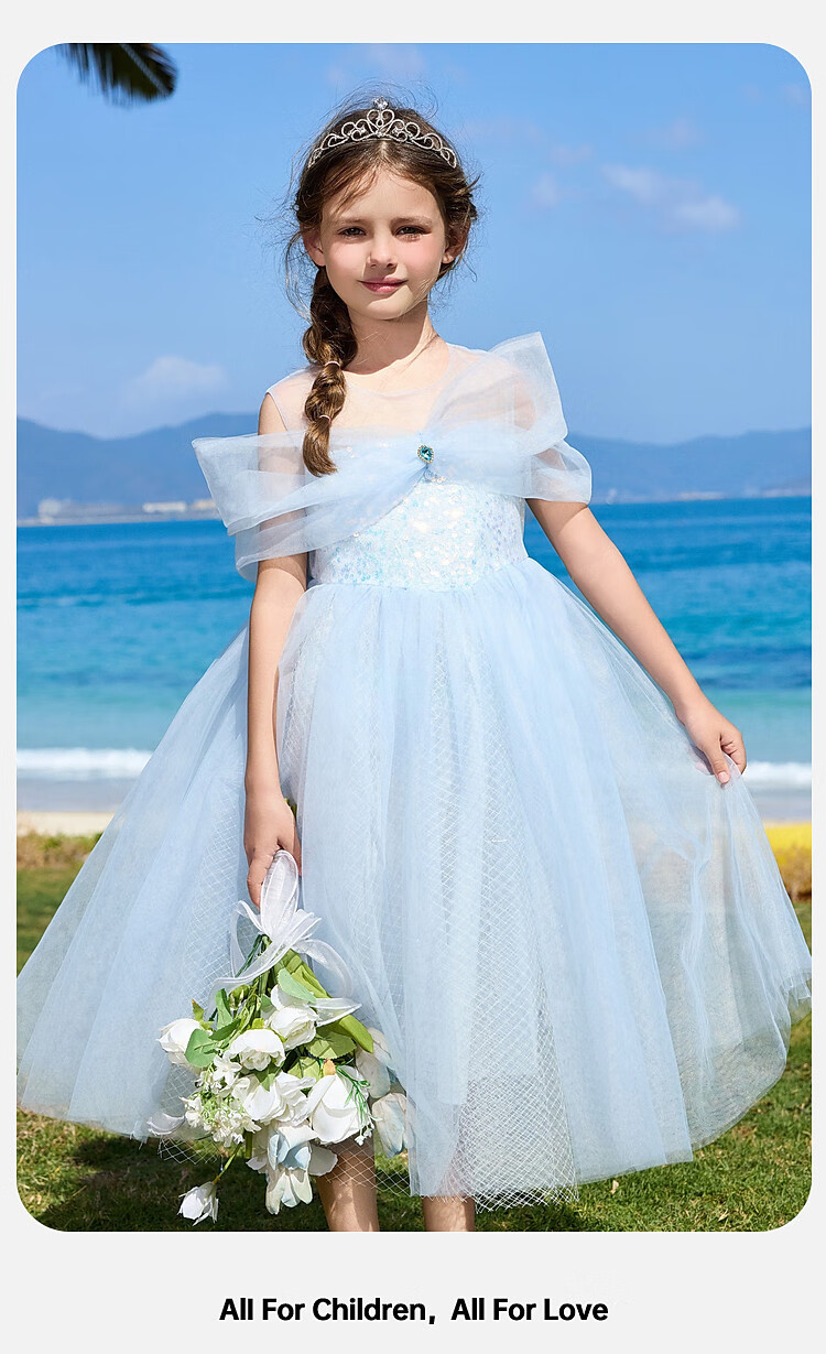 ASK JUNIOR [Detachable Shoulder Strap] Children's Summer Dress, Big Girl Princess Dress, Mesh Vacation Dress 9