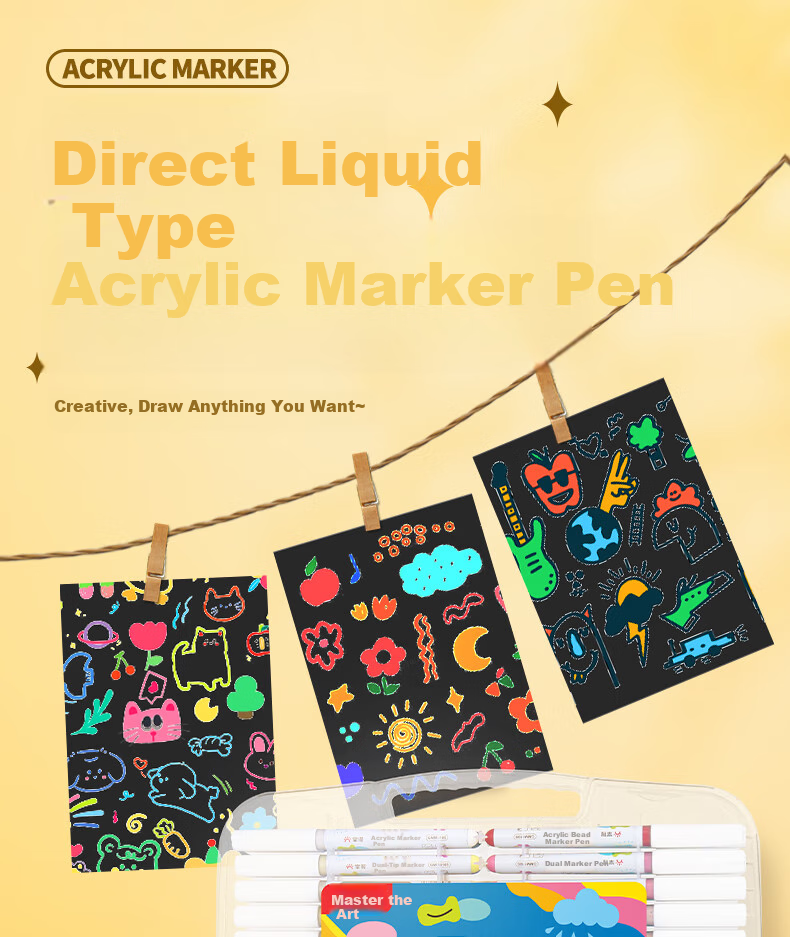GRASP Direct Liquid Soft-Tip Acrylic Markers for Students, 24 Colors, Non-Translucent, Stackable, Elementary School Watercolor Pens, Paint Pens, Drawing Pens, Direct Liquid 24-Color Gift Box Set for Art Educatio 1