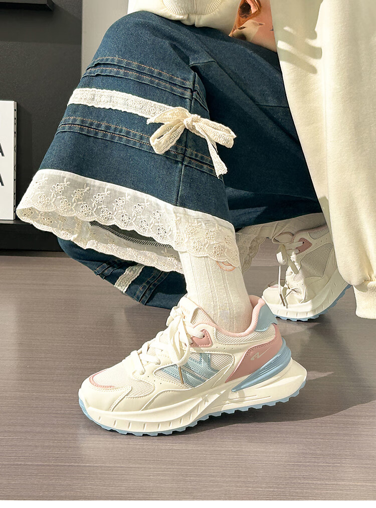 RENBEN Women's Dad Shoes, New Spring/summer 2025 Style, Dopamine Breathable Thick-Soled Sports Casual Shoes, White/blue/pink, Size 36 2
