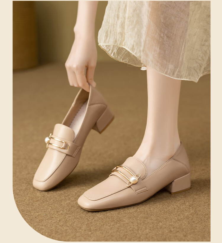 ZHR High Heels for Women, 2026 New Style Women's Shoes, Pearl Buckle Loafers, Women's Commuter Leather Shoes, Two-Way Wear K170 Beige 36 13