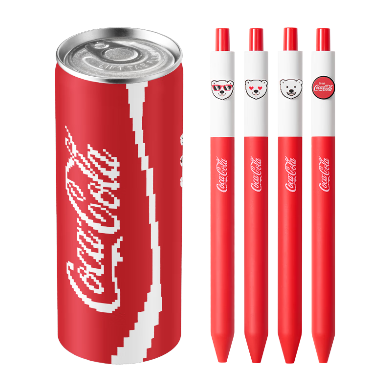 KACO Coca-Cola Collaboration Black 0.5mm Quick-Dry Retractable Gel Pen, High-Value Signature Pen, Carbon Ink, 4 Pens/Barrel