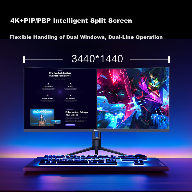 Игровой изогнутый монитор HKC CG345UK 34 дюйма, 21:9, WQHD, 240 Гц, HDR400, 1500R, 1 мс, HDMI 2.1