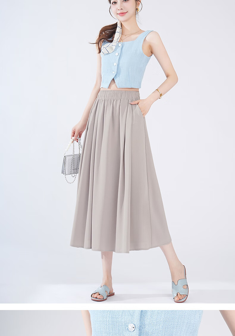 LangSha Ice Silk White Midi Skirt for Women, 2025 New Summer Thin Cool A-Line Skirt, Slimming Versatile Mid-Length Skirt 16