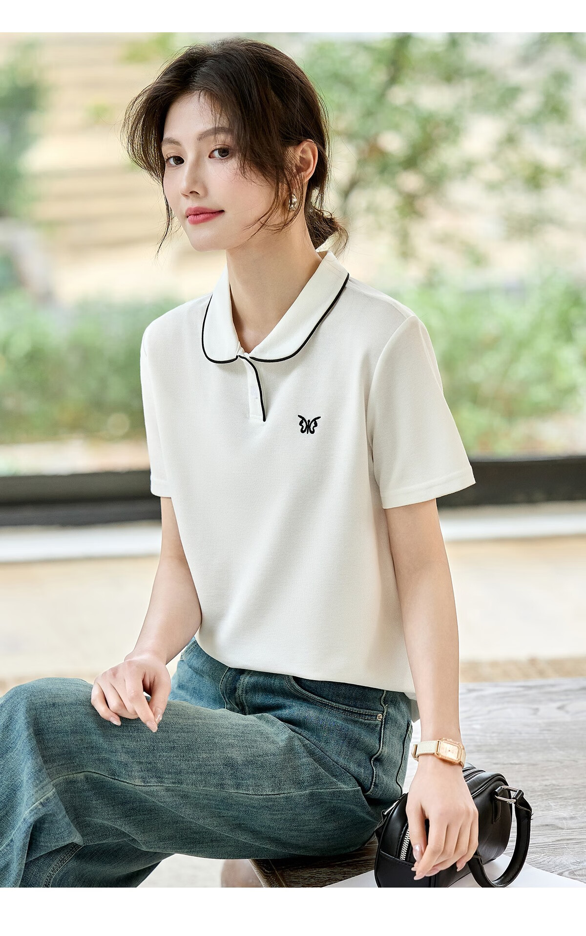 Taxiang Women's Short-Sleeve T-Shirt, Versatile Ladies' Polo Shirt, Casual Letter-Design Collared T-Shirt Top T144T1843 12