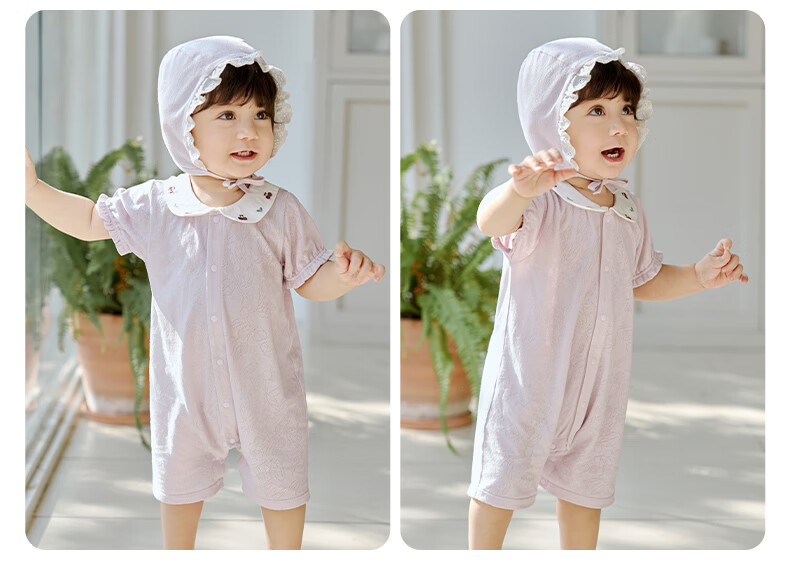 Wismorni Ice Silk Cotton Bamboo Fiber Baby Romper, Thin Breathable Infant Clothing, Short-Sleeve Summer Outfit 4