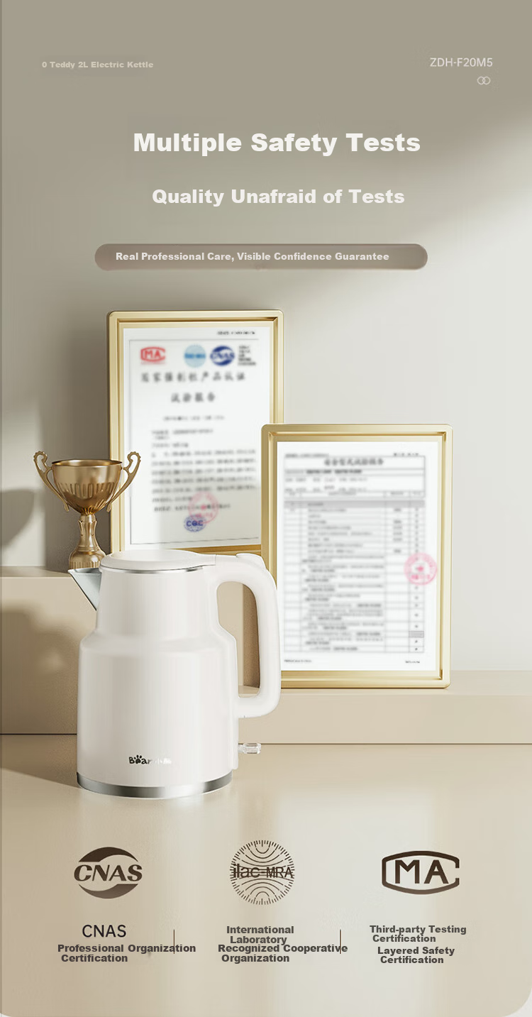 Bear Electric Kettle, Household Water Boiler, 2L Large Capacity with 316 Stainless Steel Inner Tank, Rapid Heating, Model ZDH-F20M5 6
