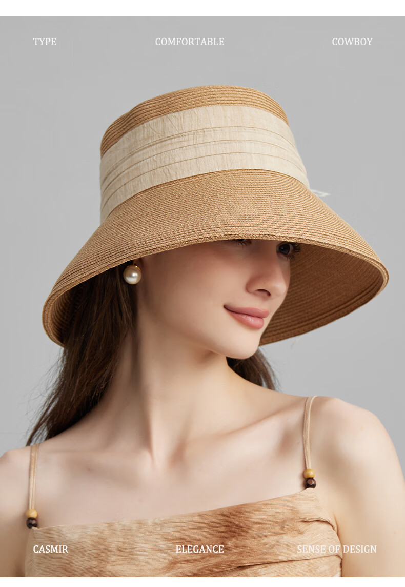 CACUSS Women's Summer Straw Hat Beach Sunshade Elegant Luxury French Style Woven Sun Hat Yunran 4