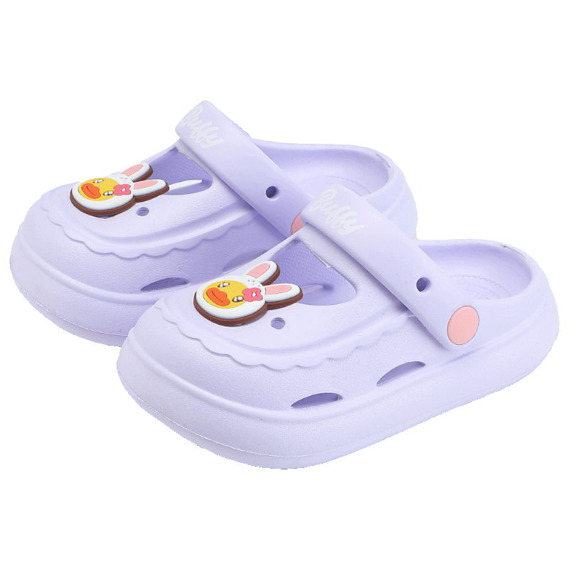 B.Duck Little Yellow Duck Girls' Breathable Hole Shoes Children's Beach Slippers Cute Garden Shoes 5924 Purple Size 26