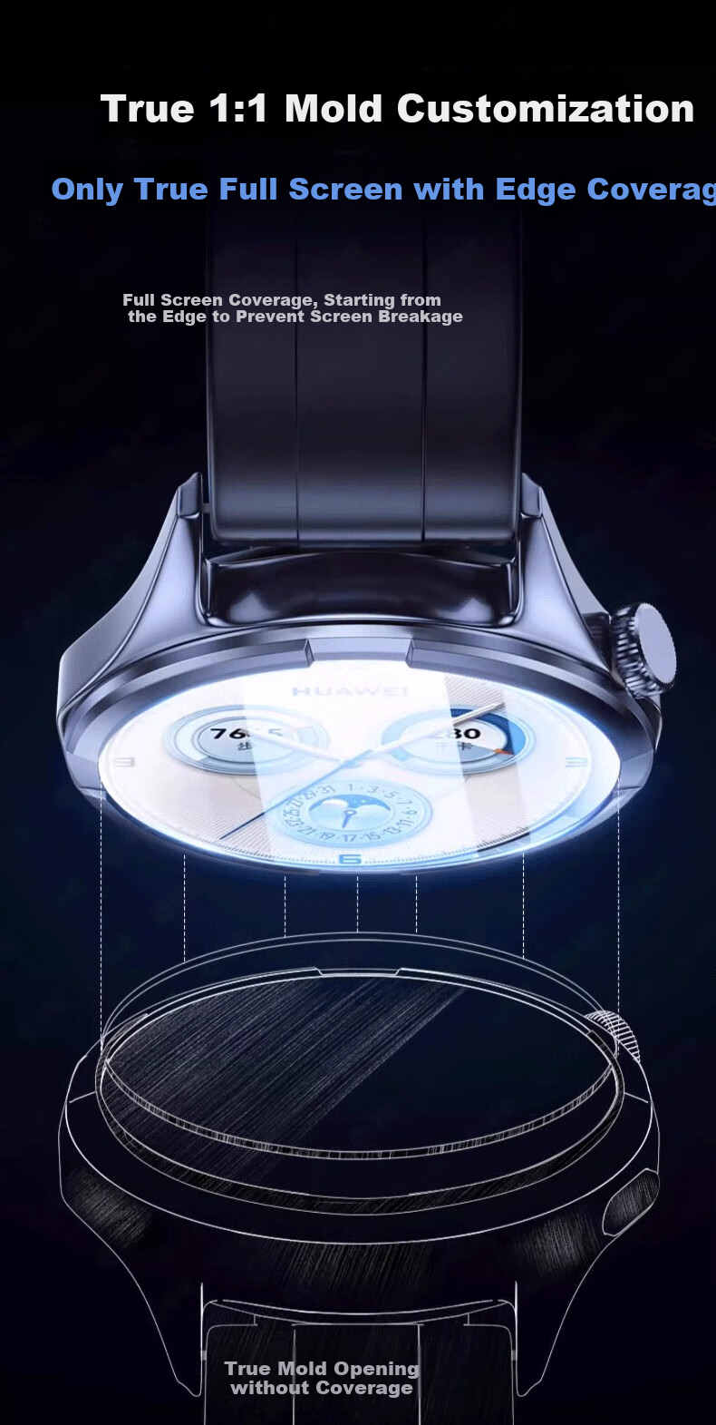 LANGLING [3 Pieces] Screen Protector for Huawei Watch GT5, Tempered Glass Film for Huawei Watch GT5, High Definition Full Coverage Anti-Drop Scratch-Resistant Light Fingerprint 41mm 2