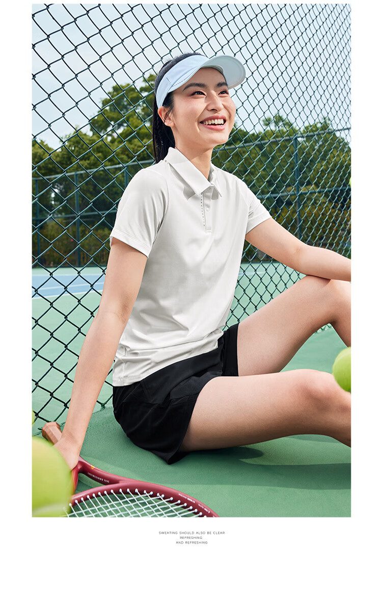 XTEP Women's Quick-Dry Short Sleeve Polo Shirt Summer Training Badminton Yoga Sports Top with Set-In Shoulder and Turn-Down Collar 15