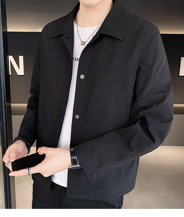 ROMON Men's Spring Casual Jacket Trendy Loose Fit Black XL 25