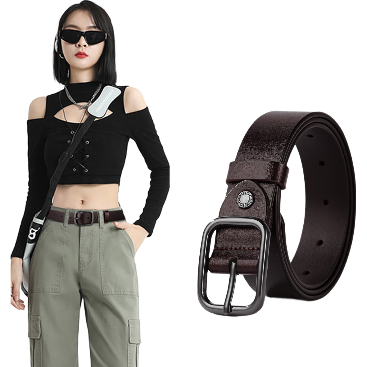 CARTELO Women's Leather Belt, Fashionable Slim Waistband, Simple Trouser Belt, Casual Gift for Girlfriend