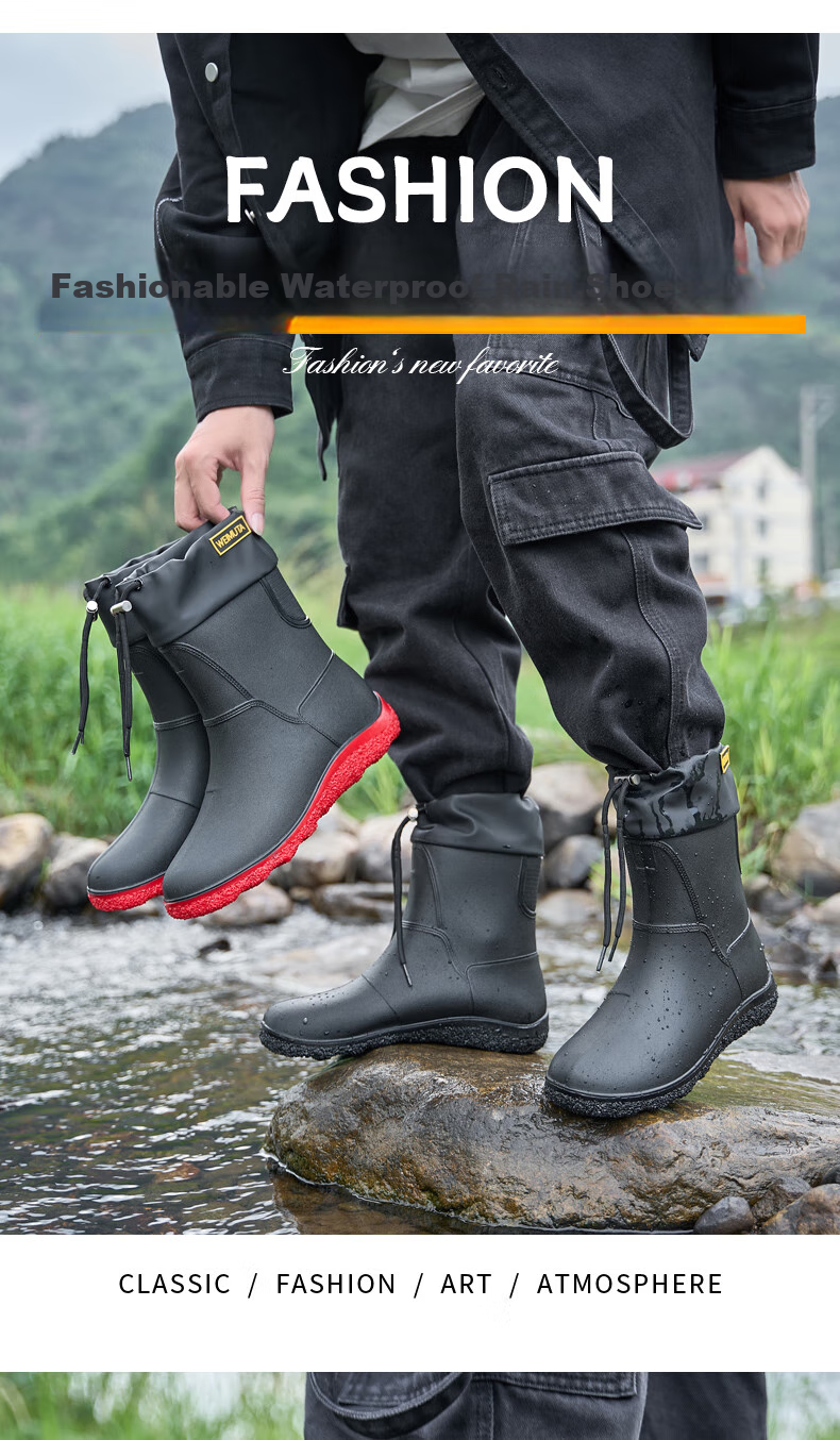Lanoudun Men's Tall Waterproof Rain Boots, Rubber Shoes, Outdoor Fishing, Car Washing, Non-Slip Chef Shoes Cover YX1018 Size 44 1