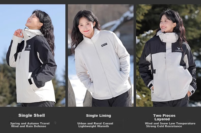 CAMEL Outdoor Jacket Three-In Color-Block Detachable Two-Piece Set, Storm-Proof Windproof Waterproof Mountaineering Suit XL 11