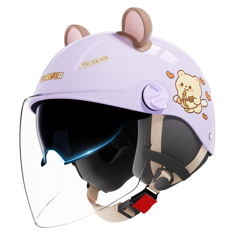 FOREVER 3C Certified Electric Vehicle Helmet for Men And Women, Half Helmet for Electric Scooters, Winter Anti-Freeze Warm Dual Visor All-Season Motorcycle Safety Helmet C05 Smoky Purple Dual Visor + Detachable Ear Protectio